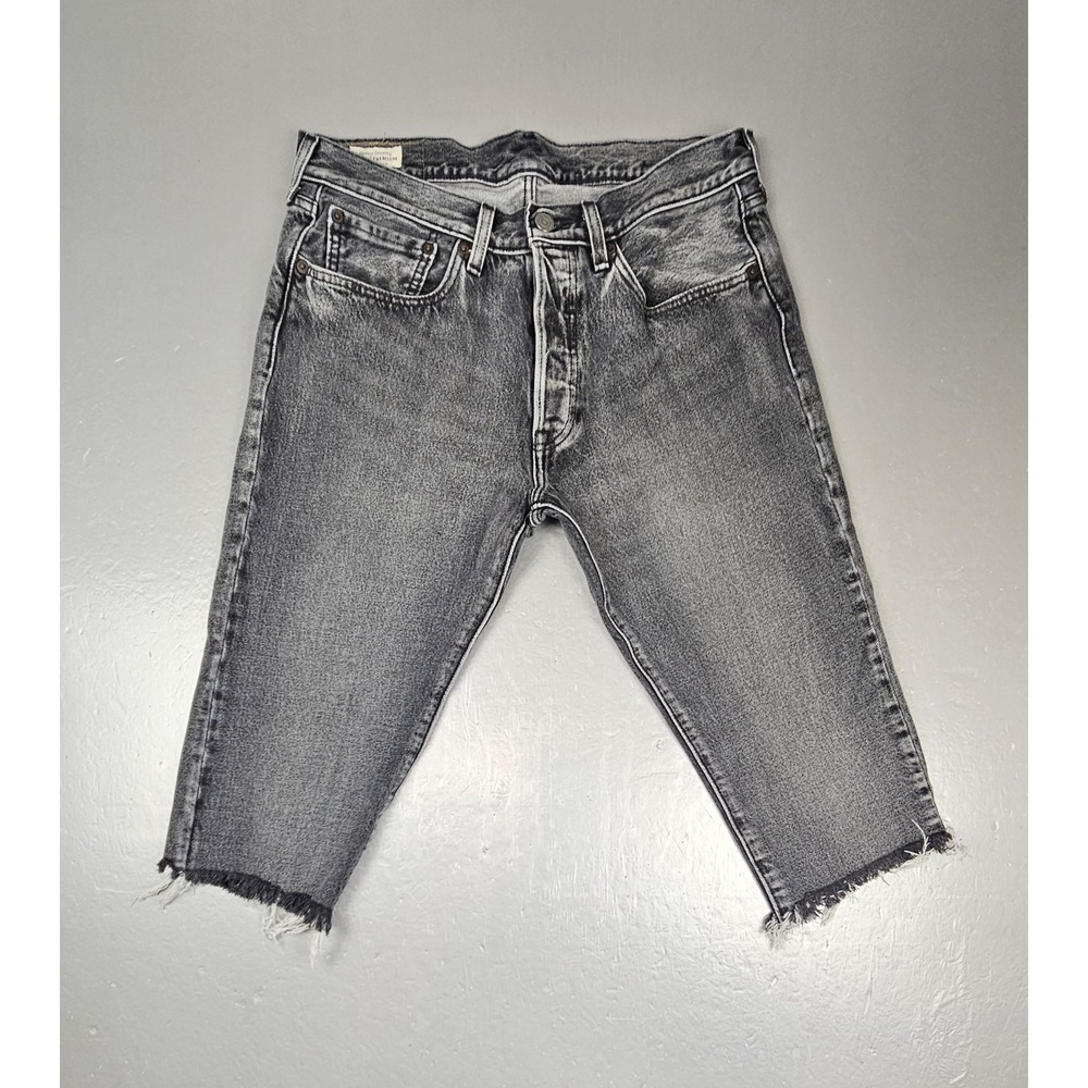 Levis 501 ST Jean Shorts Mens 32x18 Black Button Fly Bremuda Jorts Grunge Skater